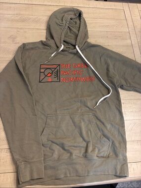 Great Northwest Clothing Company Olive Green Hoodie with Orange Graphic